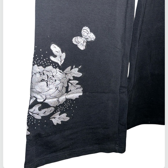 BCBG BLING BLACK TRACKSUIT W/ SILVER METALLIC LOGO, BUTTERFLIES & FLOWERS NWT - Picture 8 of 16